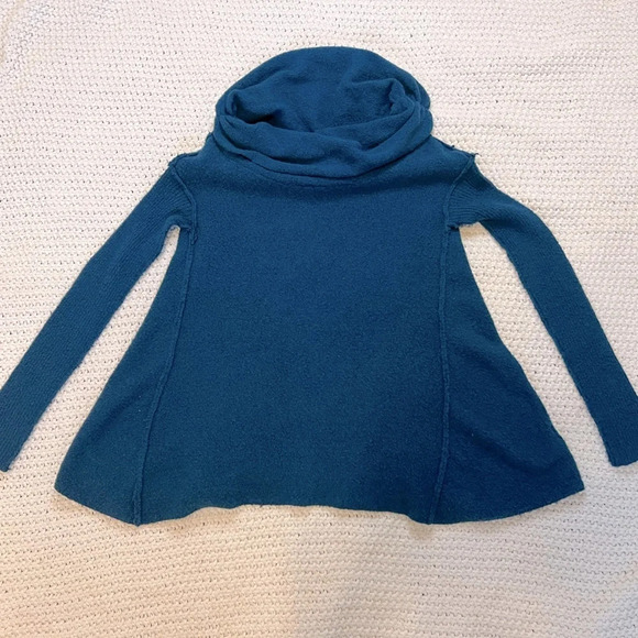 Free People Cotton Bohemian Cowl Neck Dark Teal Ribbed Oversized Sweater Size XS - Picture 6 of 16